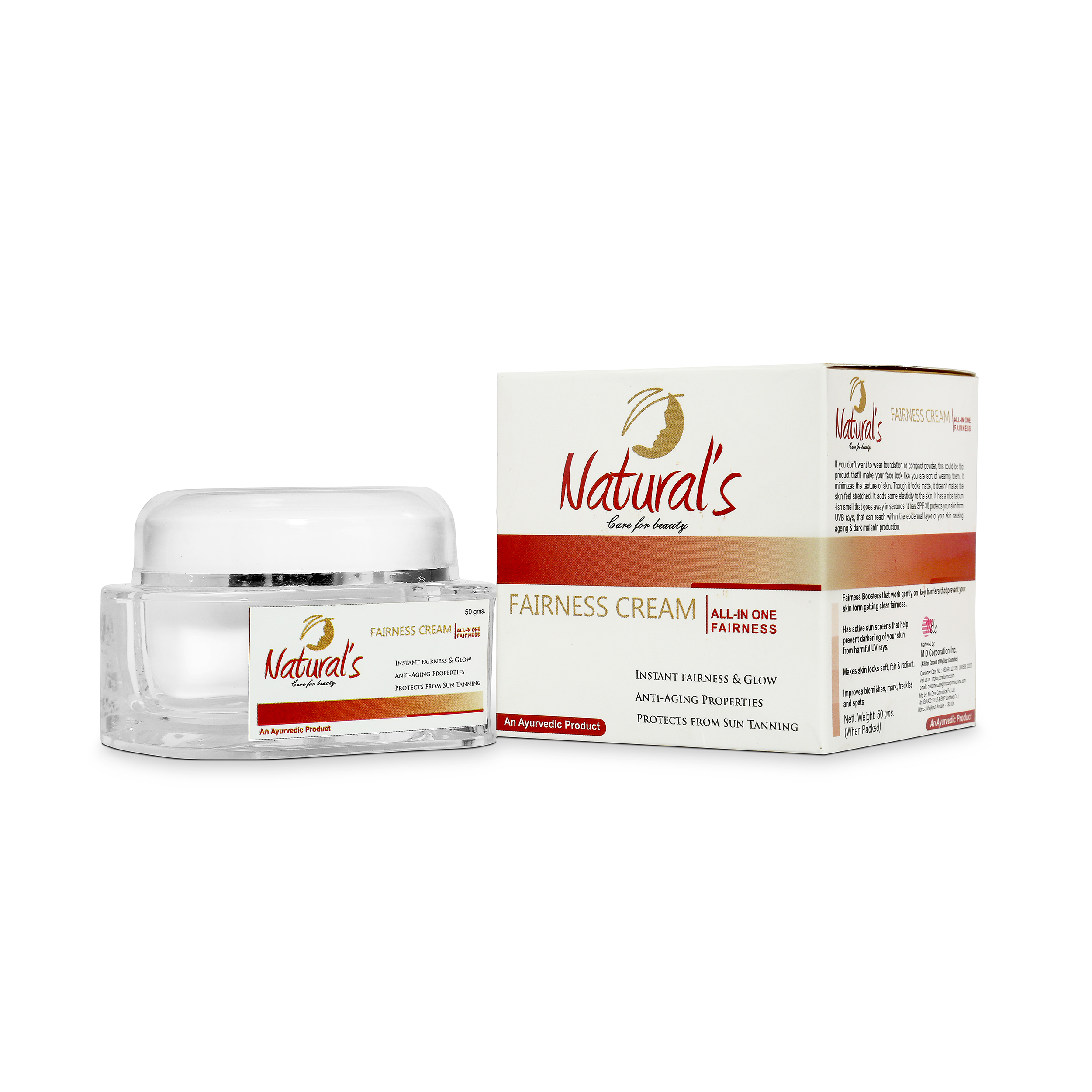 Natural's Care For Beauty Instant Fairness Cream and Glow with Anti Aging Properties, Sun Protection SPF, 50 g
