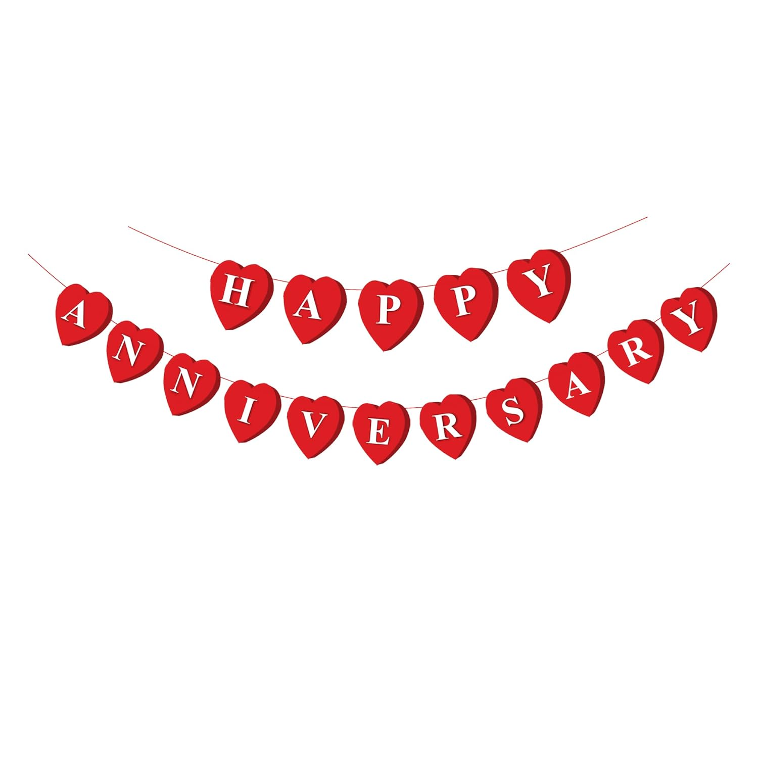 Happy Anniversary Heart Banner for Decoration | Glitter & Card Banner for Wedding Anniversary, Party & Celebration