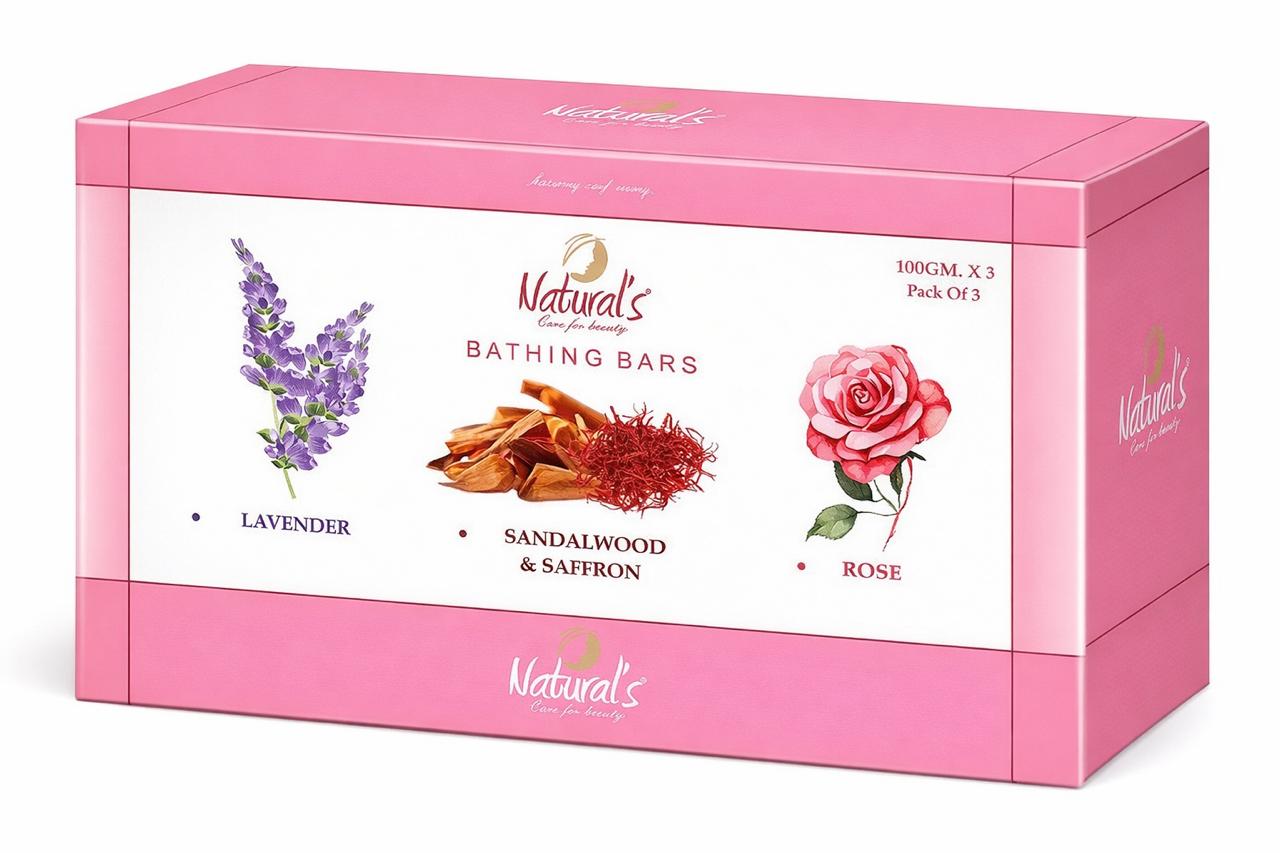 Natural's Care For Beauty Bathing Bar Pack Of 3 | Lavender, Rose & Sandalwood Soap | All Skin Type 300gm.